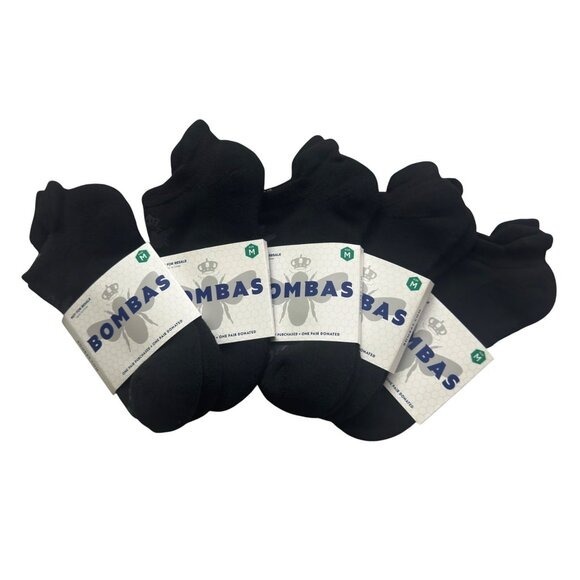 Bombas Accessories - Bombas ankle Medium Black No-Show Socks 5-Pack With Honeycomb Arch Support new